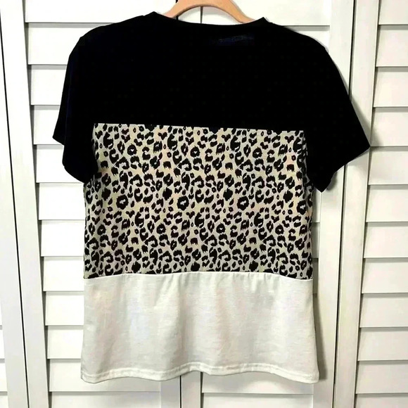 Blooming Jelly Colorblock Leopard Print Casual Short Sleeve Top Size Small - Picture 4 of 5